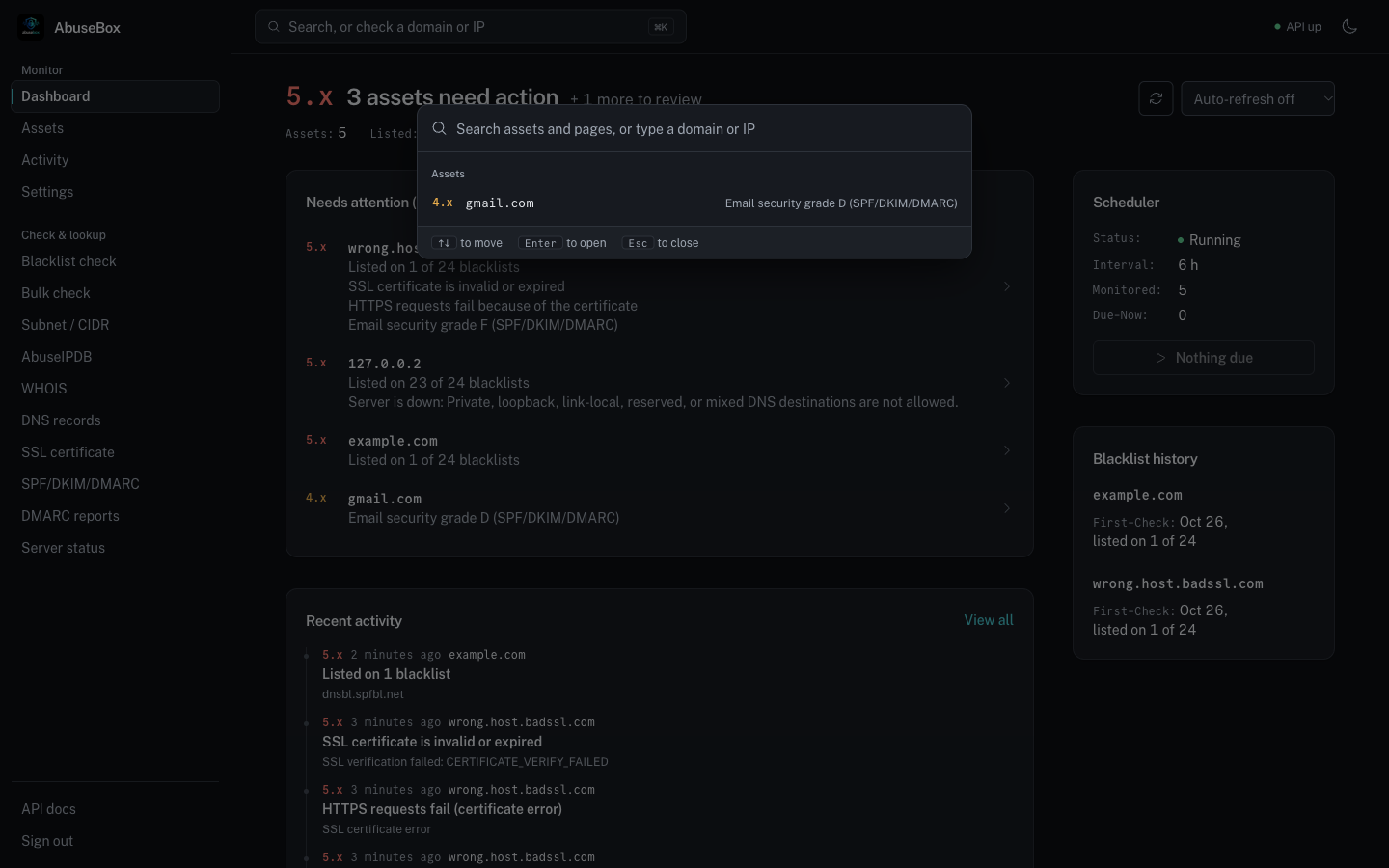 The dashboard in dark mode